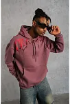 Erkek Ön Ve Arka Baskılı Kapüşonlu 3 İplik Sweatshirt - Gül Kurusu