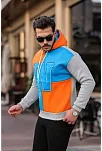 Erkek W Nakış İşlemeli Kapüşonlu Sweatshirt - Mavi