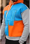 Erkek W Nakış İşlemeli Kapüşonlu Sweatshirt - Mavi