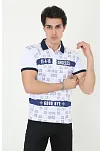Erkek Yakalı Slim Fit Baskılı T-shirt - Beyaz