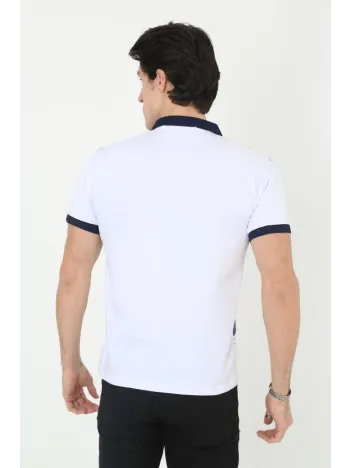 Erkek Yakalı Slim Fit Baskılı T-Shirt - Beyaz