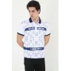 Erkek Yakalı Slim Fit Baskılı T-Shirt - Beyaz Erkek Yakalı Slim Fit Baskılı T-Shirt - Beyaz