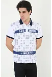 Erkek Yakalı Slim Fit Baskılı T-shirt - Beyaz