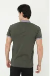 Erkek Yakalı Slim Fit Baskılı T-shirt - Haki