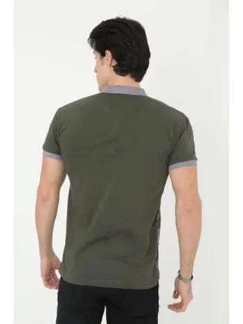 Erkek Yakalı Slim Fit Baskılı T-Shirt - Haki