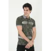Erkek Yakalı Slim Fit Baskılı T-Shirt - Haki Erkek Yakalı Slim Fit Baskılı T-Shirt - Haki