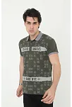 Erkek Yakalı Slim Fit Baskılı T-shirt - Haki