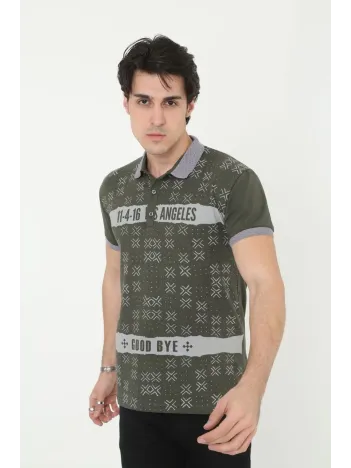 Erkek Yakalı Slim Fit Baskılı T-Shirt - Haki Erkek Yakalı Slim Fit Baskılı T-Shirt - Haki