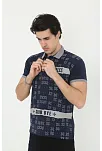 Erkek Yakalı Slim Fit Baskılı T-shirt - Lacivert