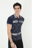 Erkek Yakalı Slim Fit Baskılı T-shirt - Lacivert
