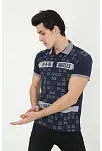 Erkek Yakalı Slim Fit Baskılı T-shirt - Lacivert
