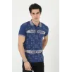 Erkek Yakalı Slim Fit Baskılı T-Shirt - Mavi Erkek Yakalı Slim Fit Baskılı T-Shirt - Mavi