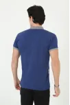 Erkek Yakalı Slim Fit Baskılı T-shirt - Mavi
