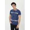 Erkek Yakalı Slim Fit Baskılı T-Shirt - Mavi Erkek Yakalı Slim Fit Baskılı T-Shirt - Mavi