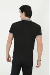 Erkek Yakalı Slim Fit Baskılı T-shirt - Siyah