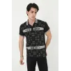 Erkek Yakalı Slim Fit Baskılı T-Shirt - Siyah Erkek Yakalı Slim Fit Baskılı T-Shirt - Siyah