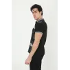Erkek Yakalı Slim Fit Baskılı T-Shirt - Siyah Erkek Yakalı Slim Fit Baskılı T-Shirt - Siyah