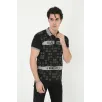 Erkek Yakalı Slim Fit Baskılı T-Shirt - Siyah Erkek Yakalı Slim Fit Baskılı T-Shirt - Siyah