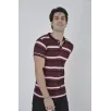 Erkek Yakalı Slim Fit Dokuma Çizgili T-Shirt - Bordo Erkek Yakalı Slim Fit Dokuma Çizgili T-Shirt - Bordo