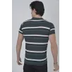 Erkek Yakalı Slim Fit Dokuma Çizgili T-Shirt - Haki Erkek Yakalı Slim Fit Dokuma Çizgili T-Shirt - Haki
