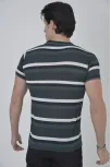 Erkek Yakalı Slim Fit Dokuma Çizgili T-shirt - Haki