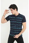 Erkek Yakalı Slim Fit Pike Çizgili T-shirt - Lacivert