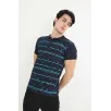 Erkek Yakalı Slim Fit Pike Çizgili T-Shirt - Lacivert Erkek Yakalı Slim Fit Pike Çizgili T-Shirt - Lacivert