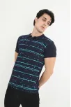 Erkek Yakalı Slim Fit Pike Çizgili T-shirt - Lacivert