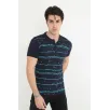 Erkek Yakalı Slim Fit Pike Çizgili T-Shirt - Lacivert Erkek Yakalı Slim Fit Pike Çizgili T-Shirt - Lacivert