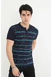 Erkek Yakalı Slim Fit Pike Çizgili T-shirt - Lacivert