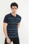 Erkek Yakalı Slim Fit Pike Çizgili T-shirt - Lacivert