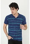 Erkek Yakalı Slim Fit Pike Çizgili T-shirt - Mavi