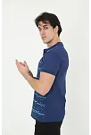 Erkek Yakalı Slim Fit Pike Çizgili T-shirt - Mavi