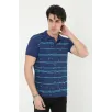 Erkek Yakalı Slim Fit Pike Çizgili T-Shirt - Mavi Erkek Yakalı Slim Fit Pike Çizgili T-Shirt - Mavi