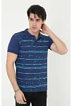 Erkek Yakalı Slim Fit Pike Çizgili T-shirt - Mavi