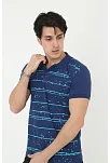 Erkek Yakalı Slim Fit Pike Çizgili T-shirt - Mavi