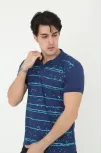 Erkek Yakalı Slim Fit Pike Çizgili T-shirt - Mavi