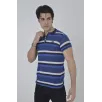 Erkek Yakalı Slim Fit Dokuma Çizgili T-Shirt - Mavi Erkek Yakalı Slim Fit Dokuma Çizgili T-Shirt - Mavi