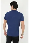 Erkek Yakalı Slim Fit Pike Çizgili T-shirt - Mavi