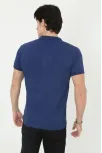 Erkek Yakalı Slim Fit Pike Çizgili T-shirt - Mavi