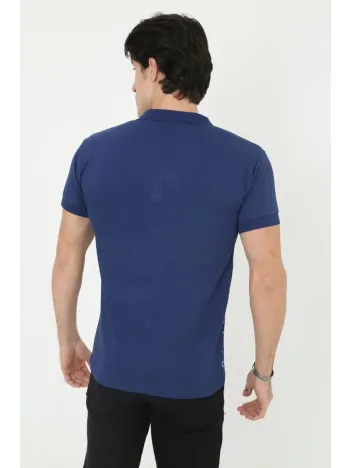 Erkek Yakalı Slim Fit Pike Çizgili T-Shirt - Mavi