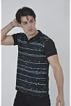 Erkek Yakalı Slim Fit Pike Çizgili T-shirt - Siyah