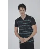 Erkek Yakalı Slim Fit Pike Çizgili T-Shirt - Siyah Erkek Yakalı Slim Fit Pike Çizgili T-Shirt - Siyah