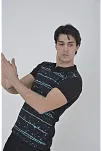 Erkek Yakalı Slim Fit Pike Çizgili T-shirt - Siyah