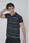 Erkek Yakalı Slim Fit Pike Çizgili T-shirt - Siyah
