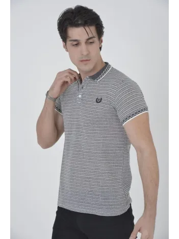 Erkek Yakalı Slim Fit Dokuma T-Shirt - Beyaz Erkek Yakalı Slim Fit Dokuma T-Shirt - Beyaz