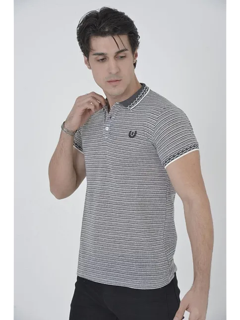Erkek Yakalı Slim Fit Dokuma T-shirt - Beyaz