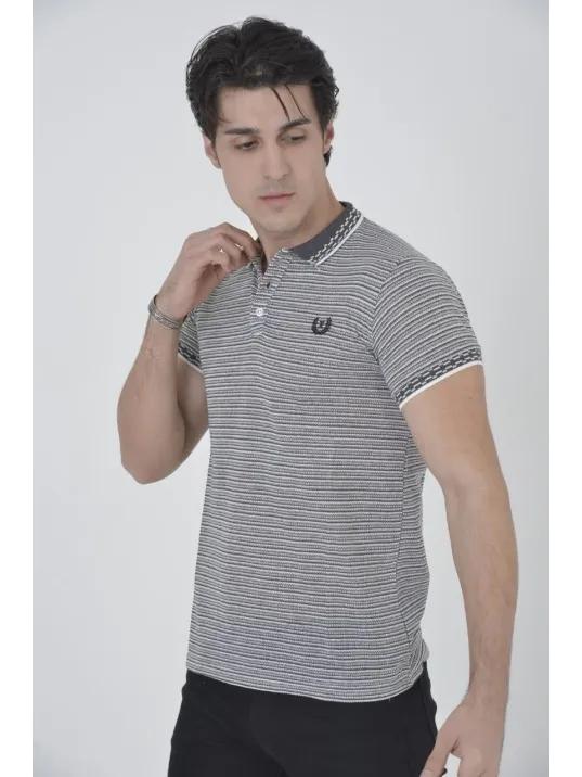 Erkek Yakalı Slim Fit Dokuma T-Shirt - Beyaz Erkek Yakalı Slim Fit Dokuma T-Shirt - Beyaz