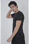 Erkek Yanlardan Fermuarlı T-shirt Kısa Kol Bisiklet Yaka Slimfit Tişört   - Siyah