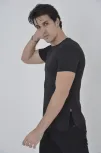 Erkek Yandan Fermuarli Slim Fit T-shirt - Siyah